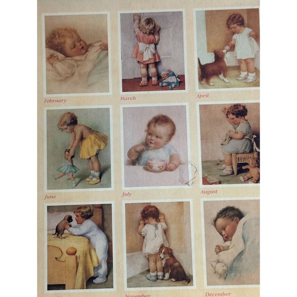 Vtg Prints Bessie Pease Gutmann Calendar Sz 11/14 80s Art Print Nursery Signed - Picture 3 of 14